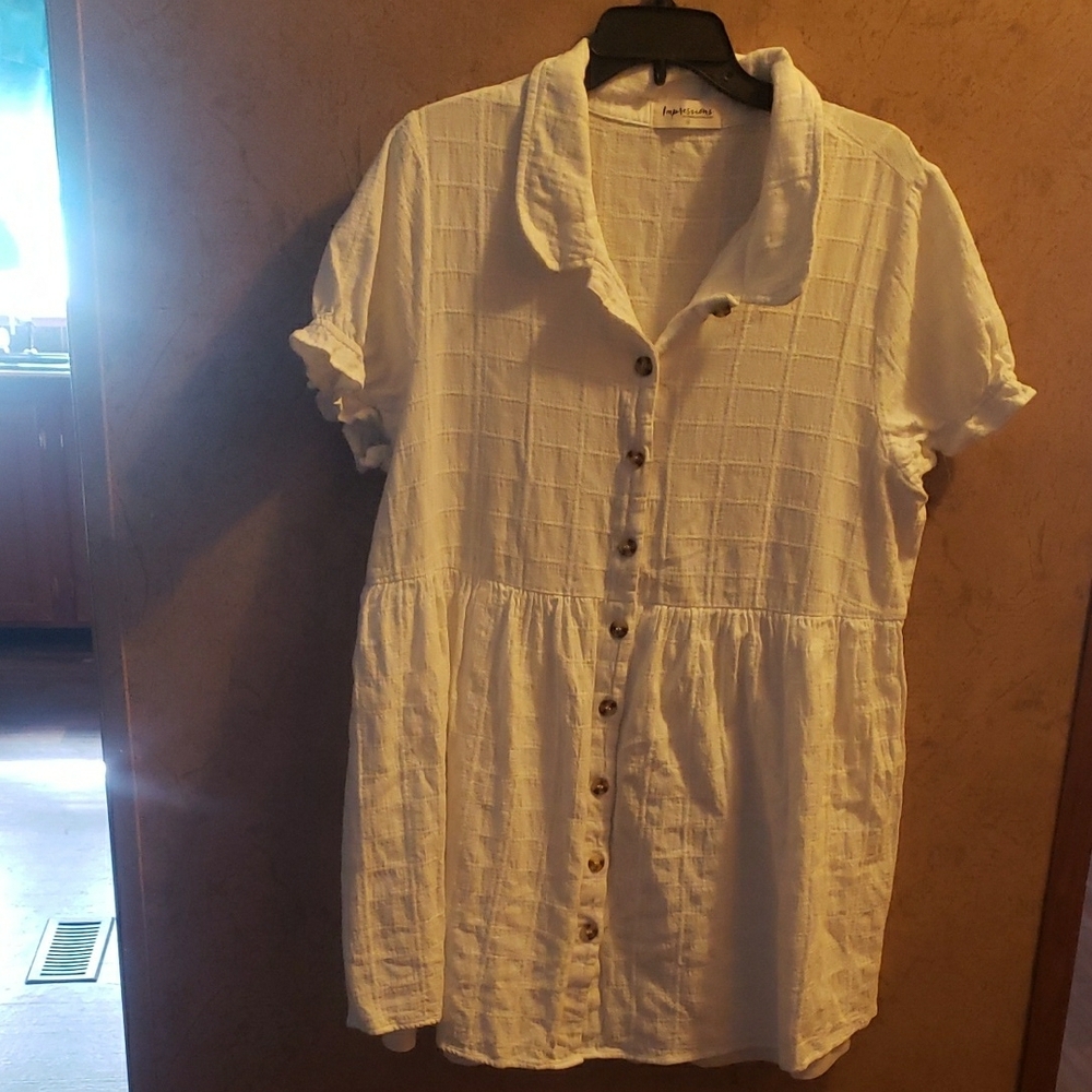 Impressions White Button-Up Dress